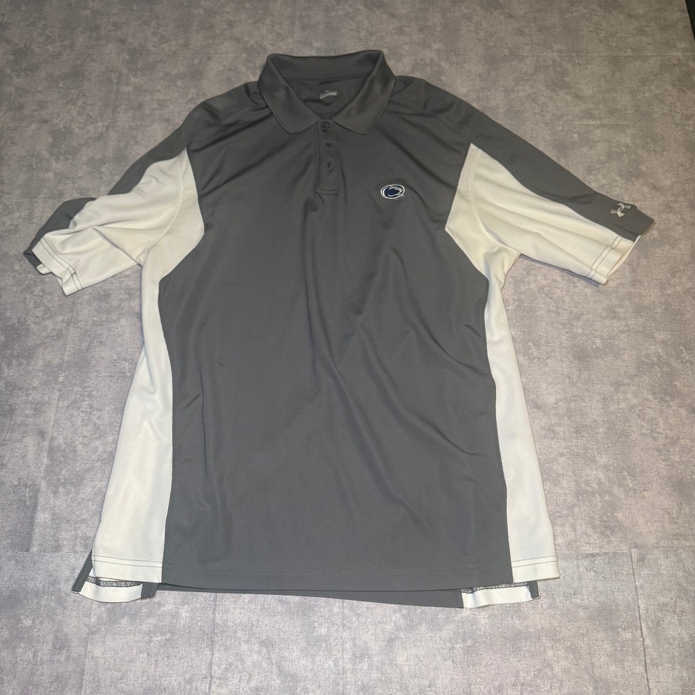 Under Armour Penn State Nittany Lions Polo Shirt Mens XL Grey White Colorblock